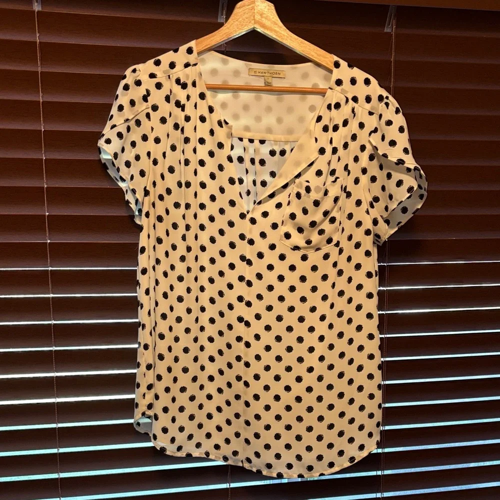 41 Hawthorn Black and Cream Polka Dot Blouse - Picture 1 of 1